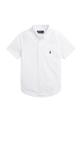 Kids Short Sleeve Seersucker Sport Shirt in White | Revolve Clothing (Global)