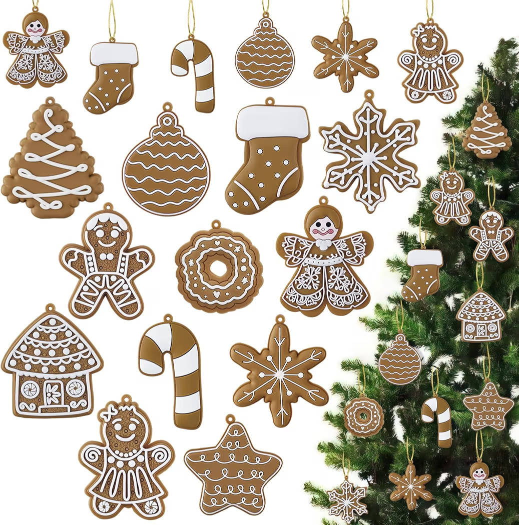 12pcs Christmas Gingerbread Cookie Ornaments, Assorted Gingerbread Figurines Decorations with Gin... | Amazon (US)