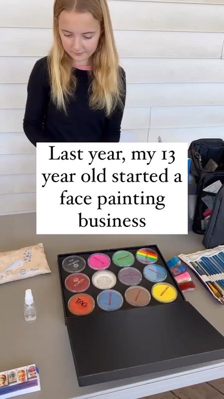 Ella’s face painting business has come a long way and it’s booming!! 

Here are all of the face painting supplies she uses at all of the events she is asked to do!