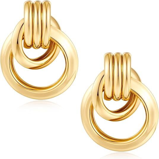 YUJIE Gold Link Earrings for Women, Multi Styles Geometric Link Earrings | Amazon (US)