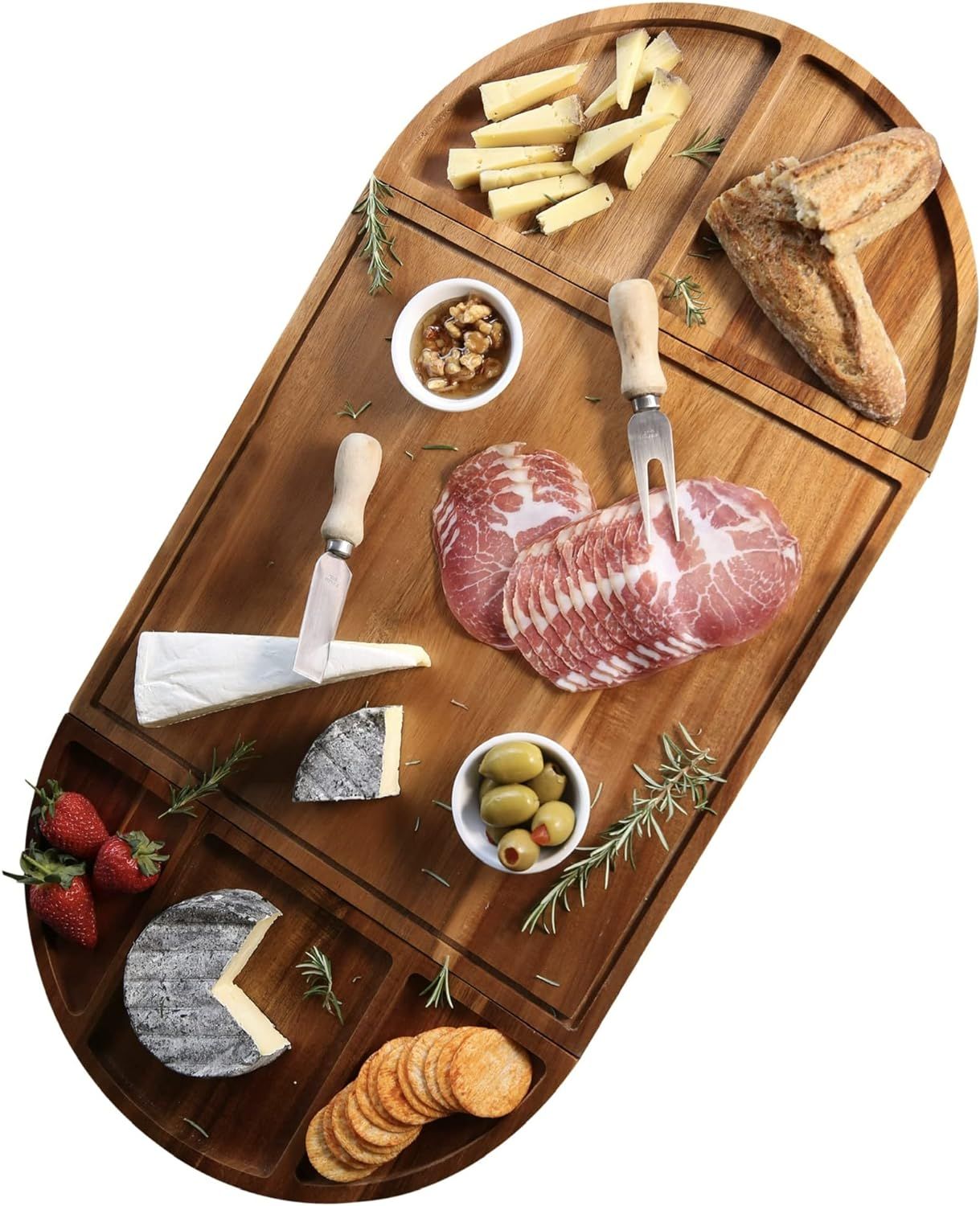 Magnetic Large Charcuterie Board Set - Acacia Wood Round Cheese Board Set - Unique Wooden Charcut... | Amazon (US)