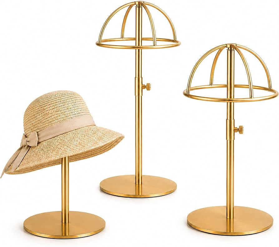 Hat Display Stand 3PCS, Gold Stainless Steel Adjustable Hat Stand 8.6\u201314.1in, Metal Hat Hold... | Amazon (US)