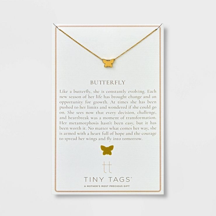 Tiny Tags 14K Gold Plated Butterfly Chain Necklace - Gold | Target