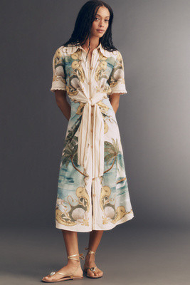 Farm Rio Royal Sea Gathered-Waist Midi Dress | Anthropologie (US)