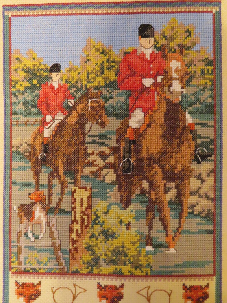 Vintage Cross Stitch Huntsman Horses Dogs Fox Hunt Scene Equestrian Decor | Etsy (US)