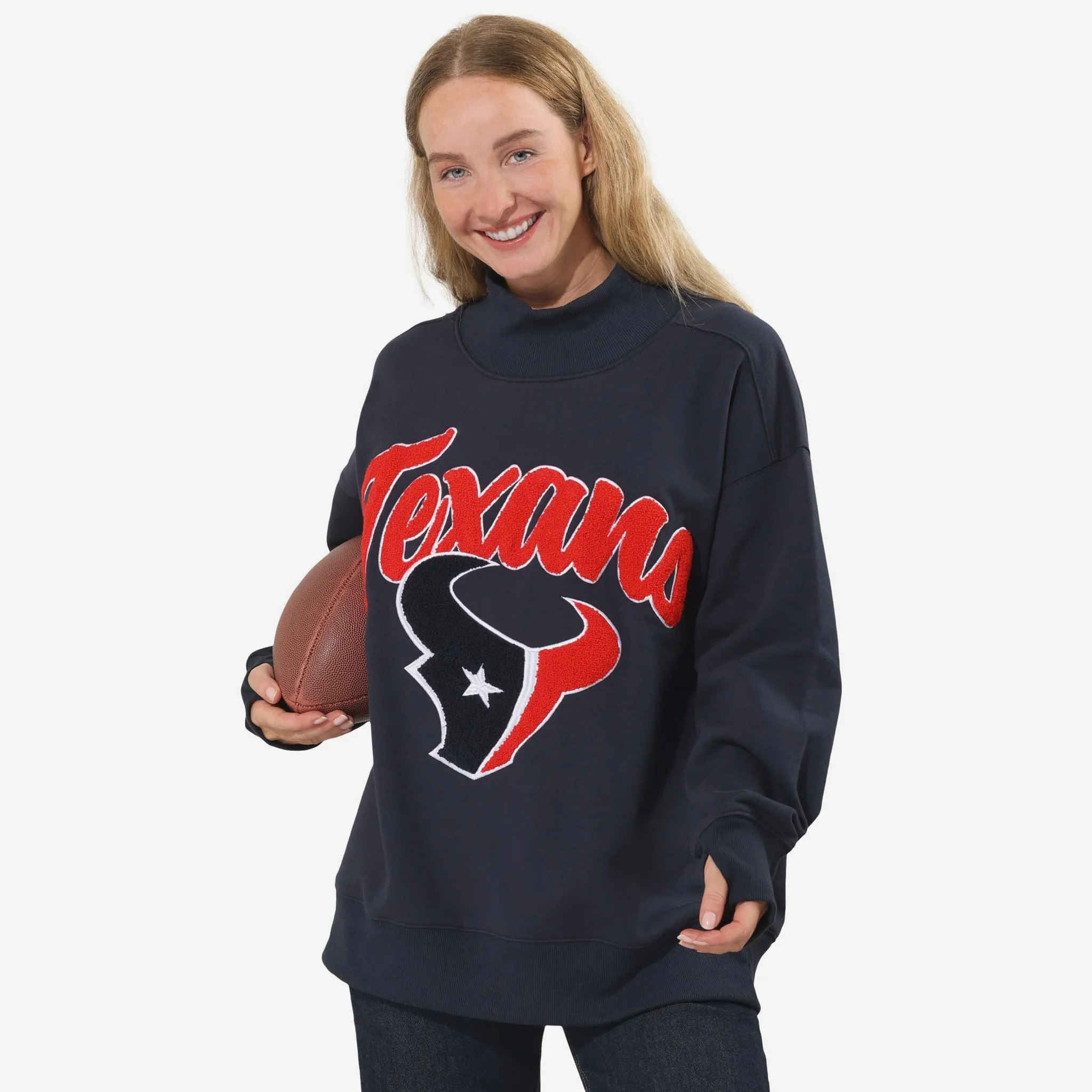 Houston Texans Chenille Logo Oversized Mockneck Sweatshirt | FOCO inc