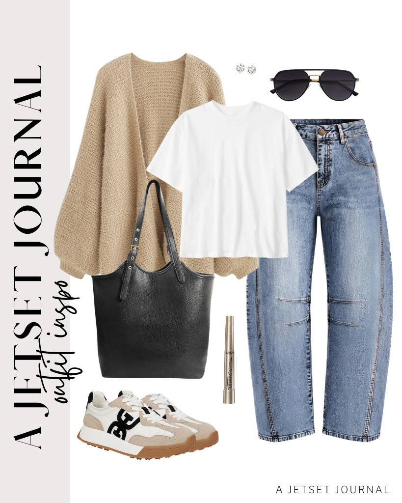 Layer your white top with the CHICWISH waffle knit cardigan and pair it with barrel jeans. This combination offers both style and comfort. The Sam Edelman Langley sneakers are the perfect pair for this outfit. 

 #LTKSeasonal #LTKSaleAlert #LTKTravel