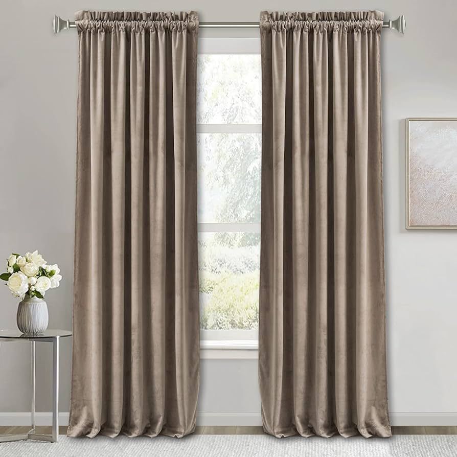 RYB HOME Velvet Curtains 96 inches Long for Bedroom, Super Soft Room Darkening Thermal Insulating... | Amazon (US)