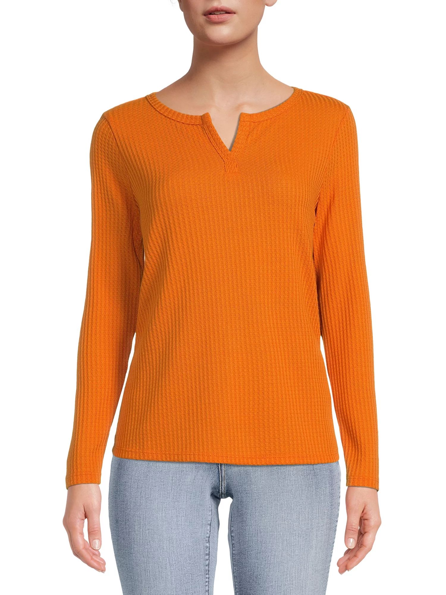 Nine.Eight Women's Waffle Knit Henley with Long Sleeves | Walmart (US)