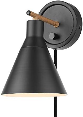 Globe Electric 51725 1-Light Dimmable Plug-in or Hardwire Wall Sconce, Matte Black, Faux Walnut A... | Amazon (US)