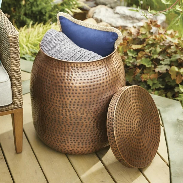 Better Homes & Gardens 20" Hammered Finish Metal Garden Stool, Copper Color | Walmart (US)