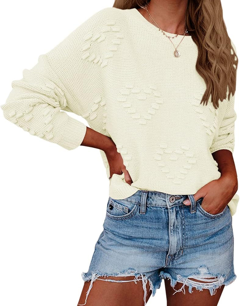 Tutorutor Womens Cute Heart Love Print Valentine Sweater Tops Oversized Crew Neck Dot Ball Loose ... | Amazon (US)