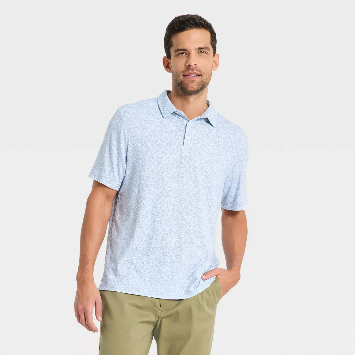Men's Floral Print Comfort Wear Polo Shirt - Goodfellow & Co\u2122 Light Blue L | Target