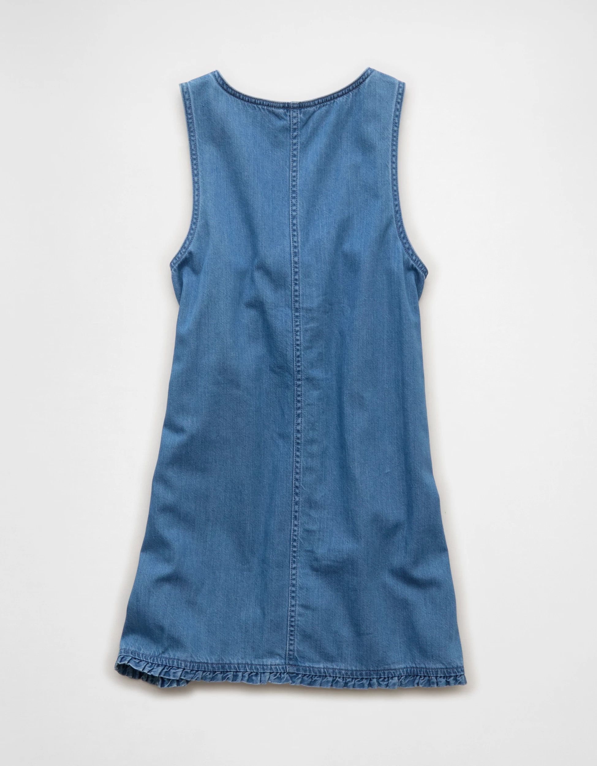 AE Denim Ruffle Pinafore Mini Dress | American Eagle Outfitters (US & CA)