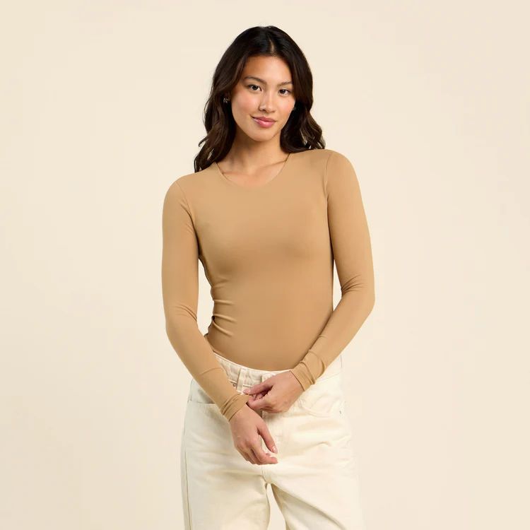 Long Sleeve Crewneck Bodysuit | Oat | nuuds