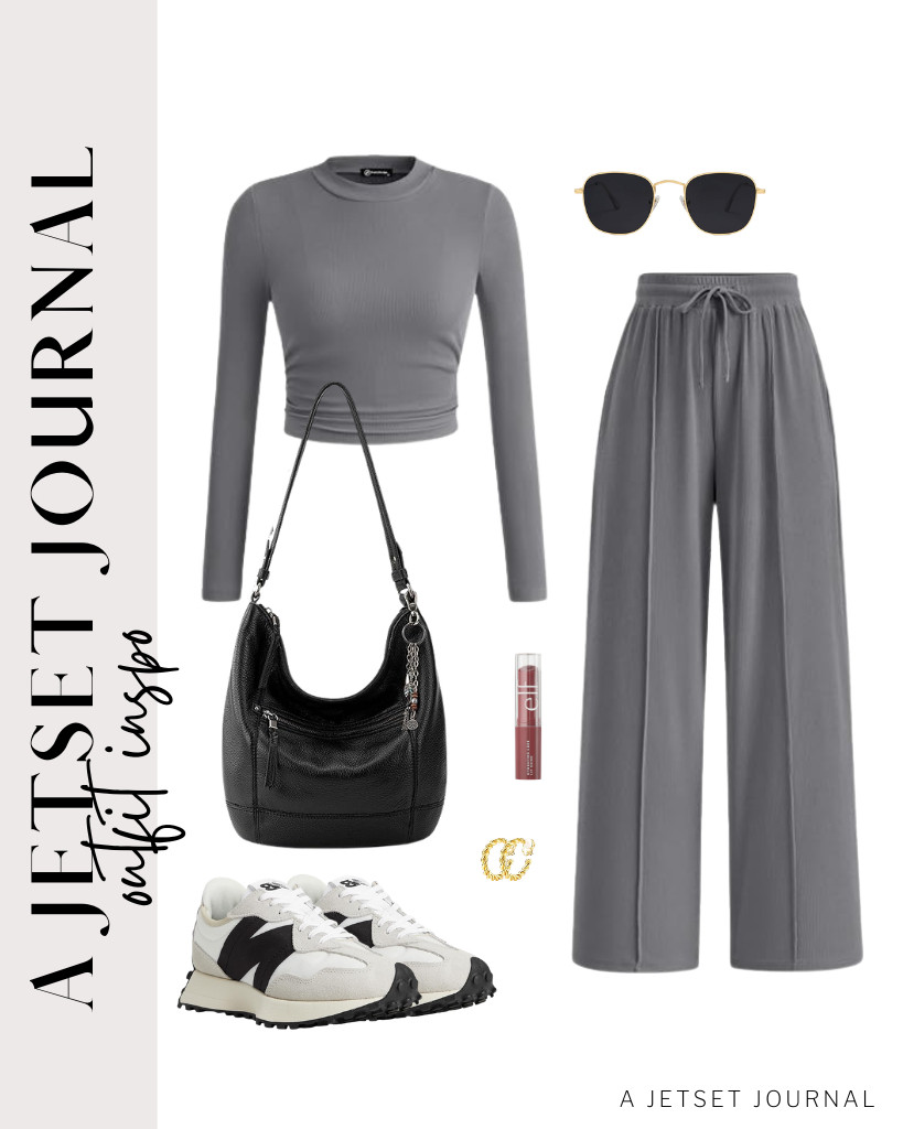 This gray matching outfit from PRETTYGARDEN looks perfect with New Balance sneakers and a bag from The Sak. Don’t forget to add these chunky clip-on hoop earrings and apply e.l.f. Hydrating core lip shine to finish the look. 

 #LTKSeasonal #LTKSaleAlert #LTKTravel