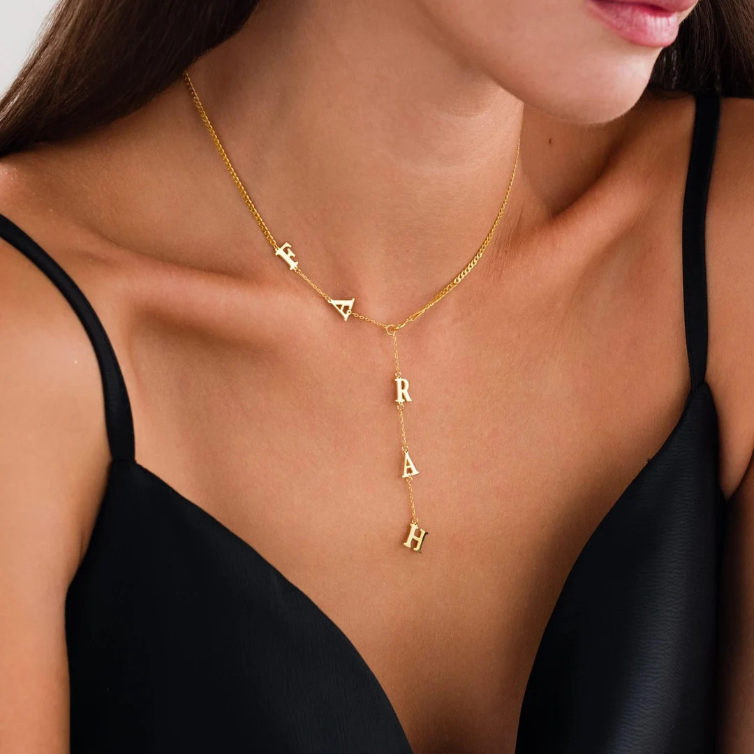 Custom Name Necklace , Lariat Name Necklace , Y Initial Necklace , Drop Name Necklace , Initials ... | Etsy (US)