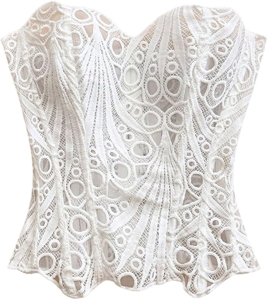 SHENHE Women's Strapless Corset Top Lace Up Embroidered Y2k Going Out Crop Top Tube Bustier | Amazon (US)
