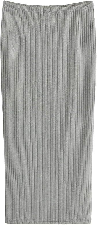 Women's Basic Plain Stretchy Ribbed Knit Split Full Length Skirt | Amazon (US)