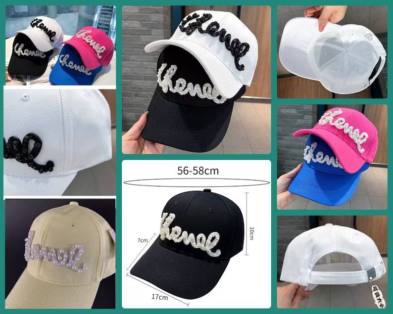 Hamdmade Pearl Letter applied Cotton Baseball Adjustable Caps Summer Hip Hop Casual Hats | Etsy (US)