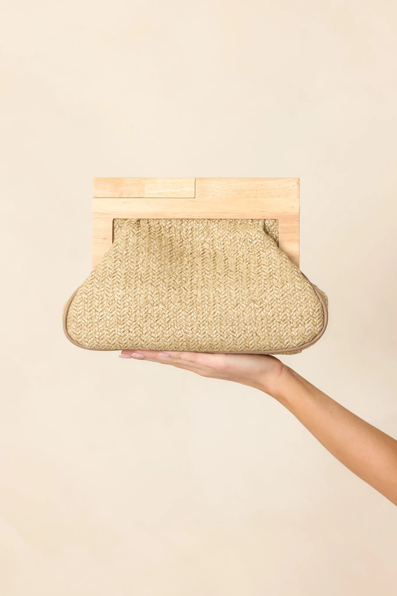 Sunbeam Natural Wood Convertible Rattan Clutch | Red Dress