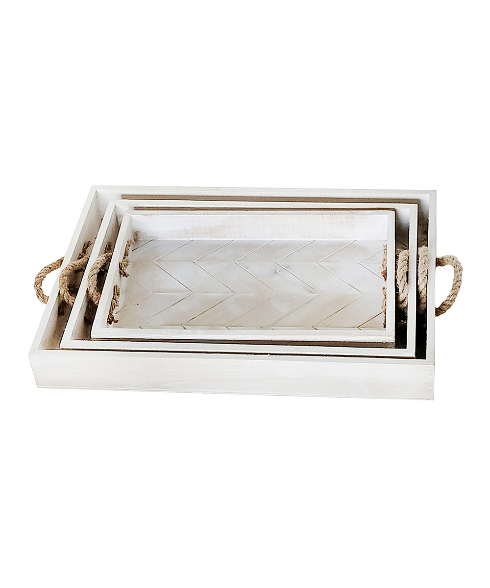 Sagebrook Home Decorative Trays WHITE - White Chevron Wood Tray Set | Zulily