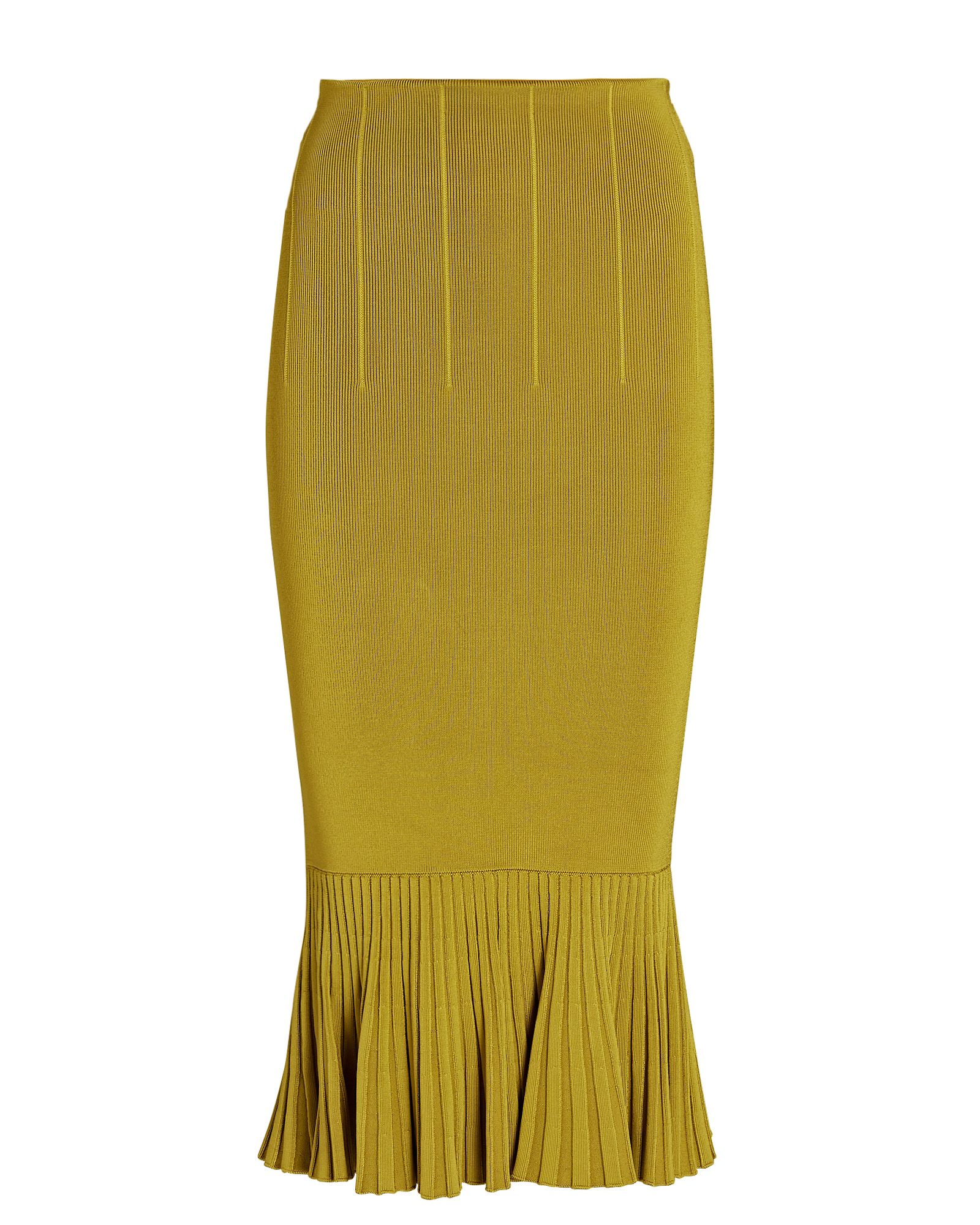Galvan Atlanta Fluted Rib Knit Midi Skirt, Yellow S | INTERMIX