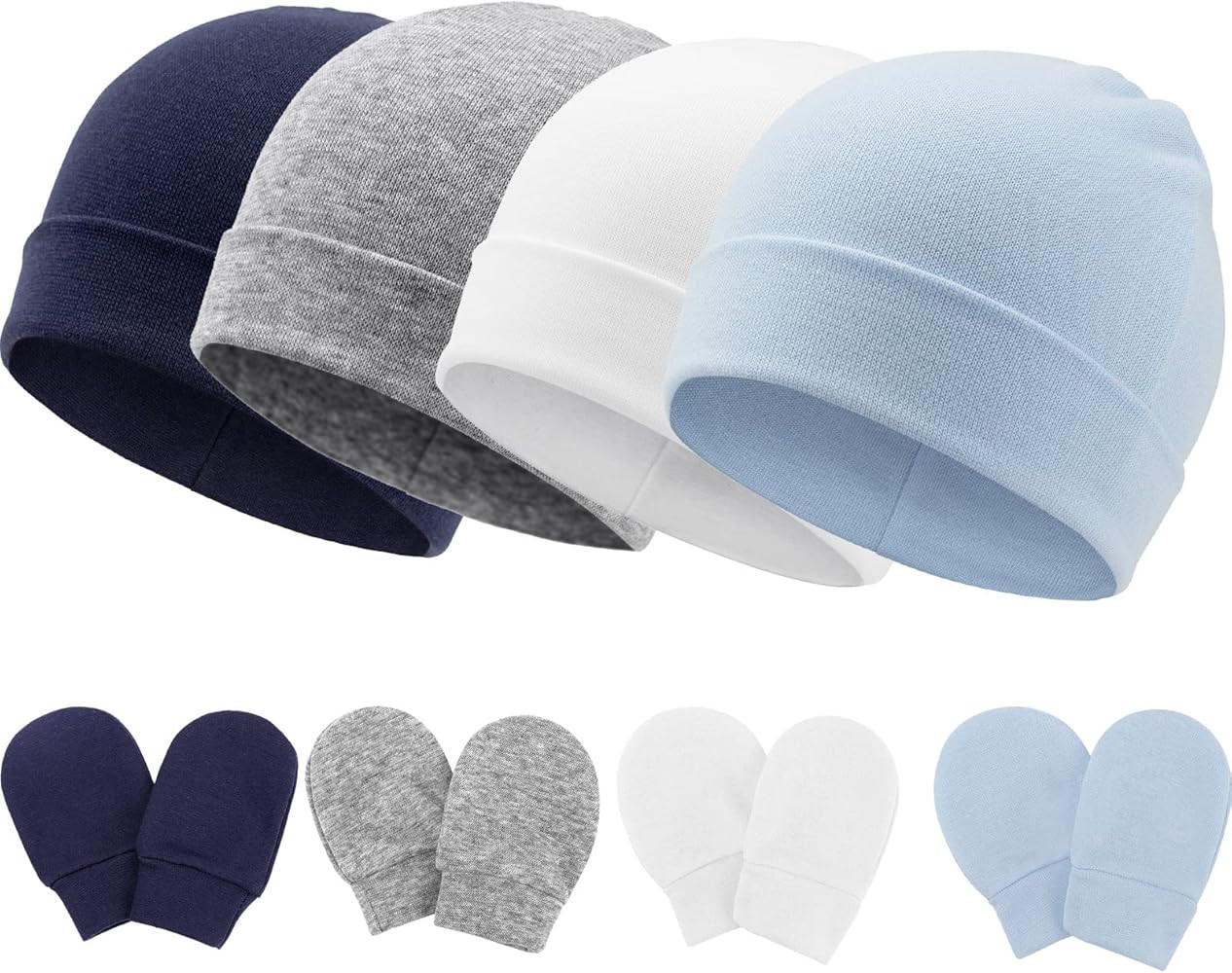 BQUBO Baby Hats and Mittens Infant Cotton Beanie Gloves No Scratch Set Newborn Hospital Hat for B... | Amazon (US)