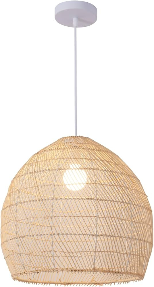 1-Light Rattan Pendant Light,13.78" Hand-Woven Bamboo Rattan Hanging Light Wicker Chandelier for ... | Amazon (US)