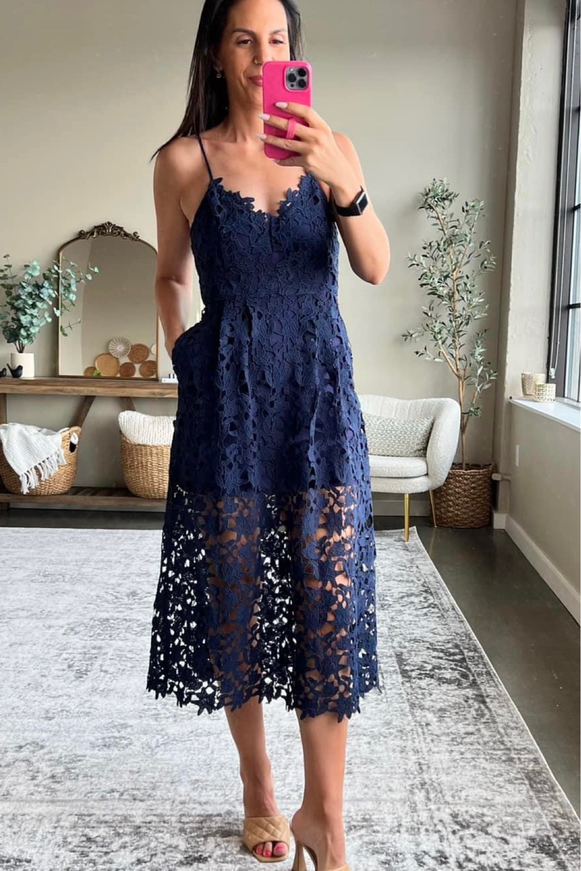 knee length dresses for ladies All Over Lace Short Sleeves Midi Dress – Endless Rose main image 1