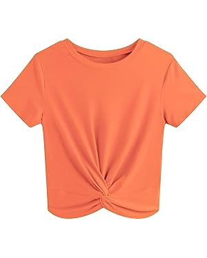 JINKESI Women's Summer Causal Short Sleeve Blouse Round Neck Crop Tops Twist Front Tee T-Shirt | Amazon (US)