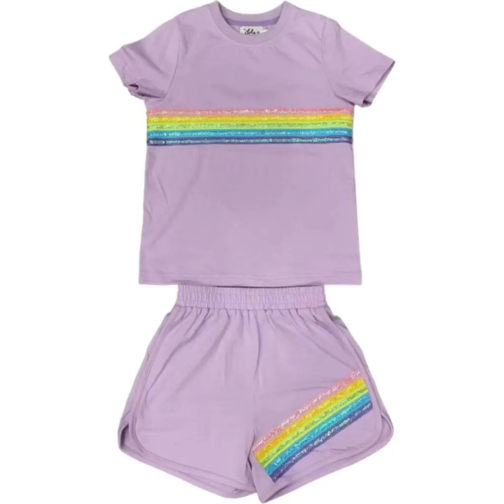 Lola + The Boys Rainbow Sequin Short Set in Lavender at Nordstrom, Size 10 | Nordstrom