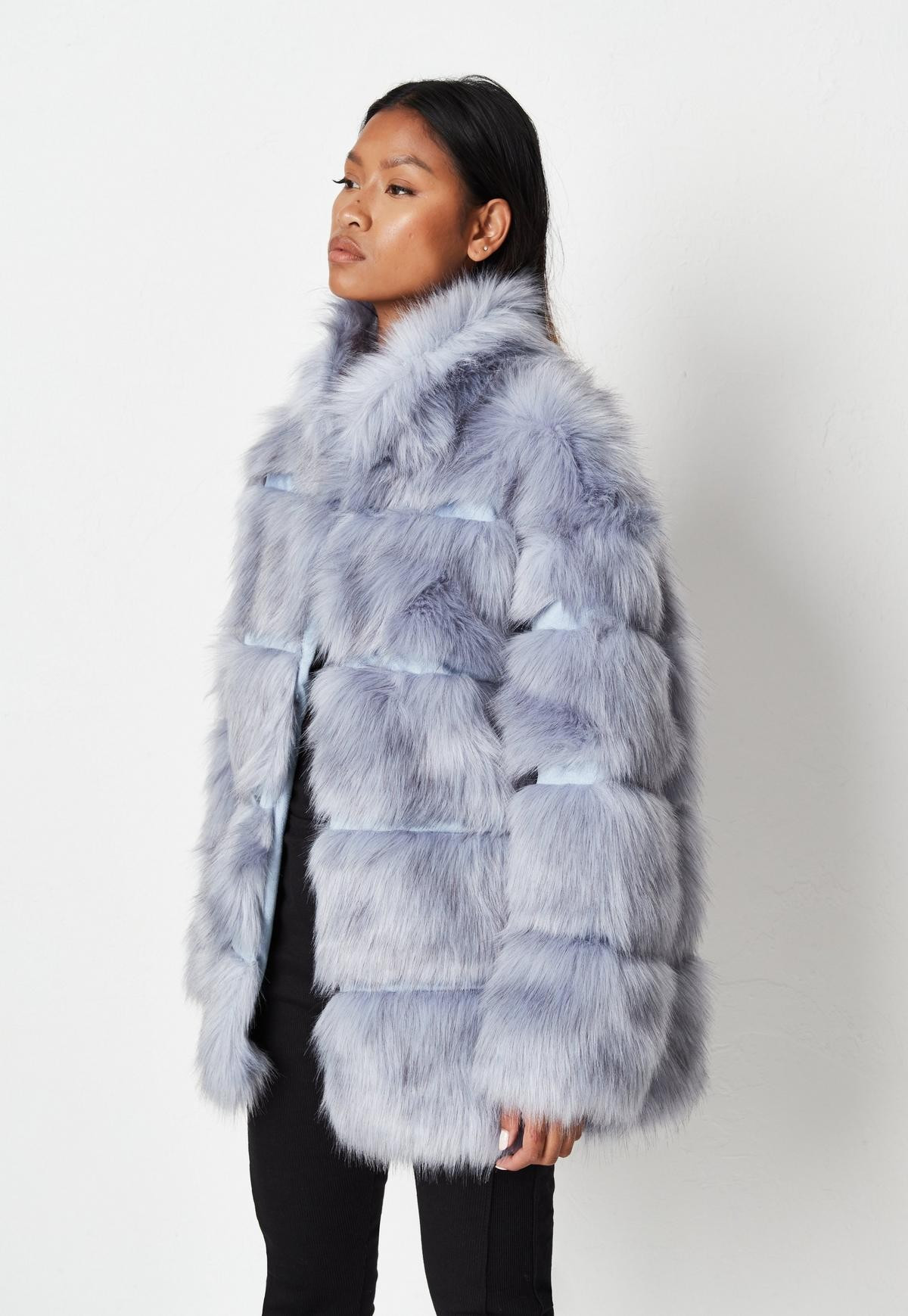 Missguided - Blue Pelted Faux Fur High Collar Coat | Missguided (US & CA)