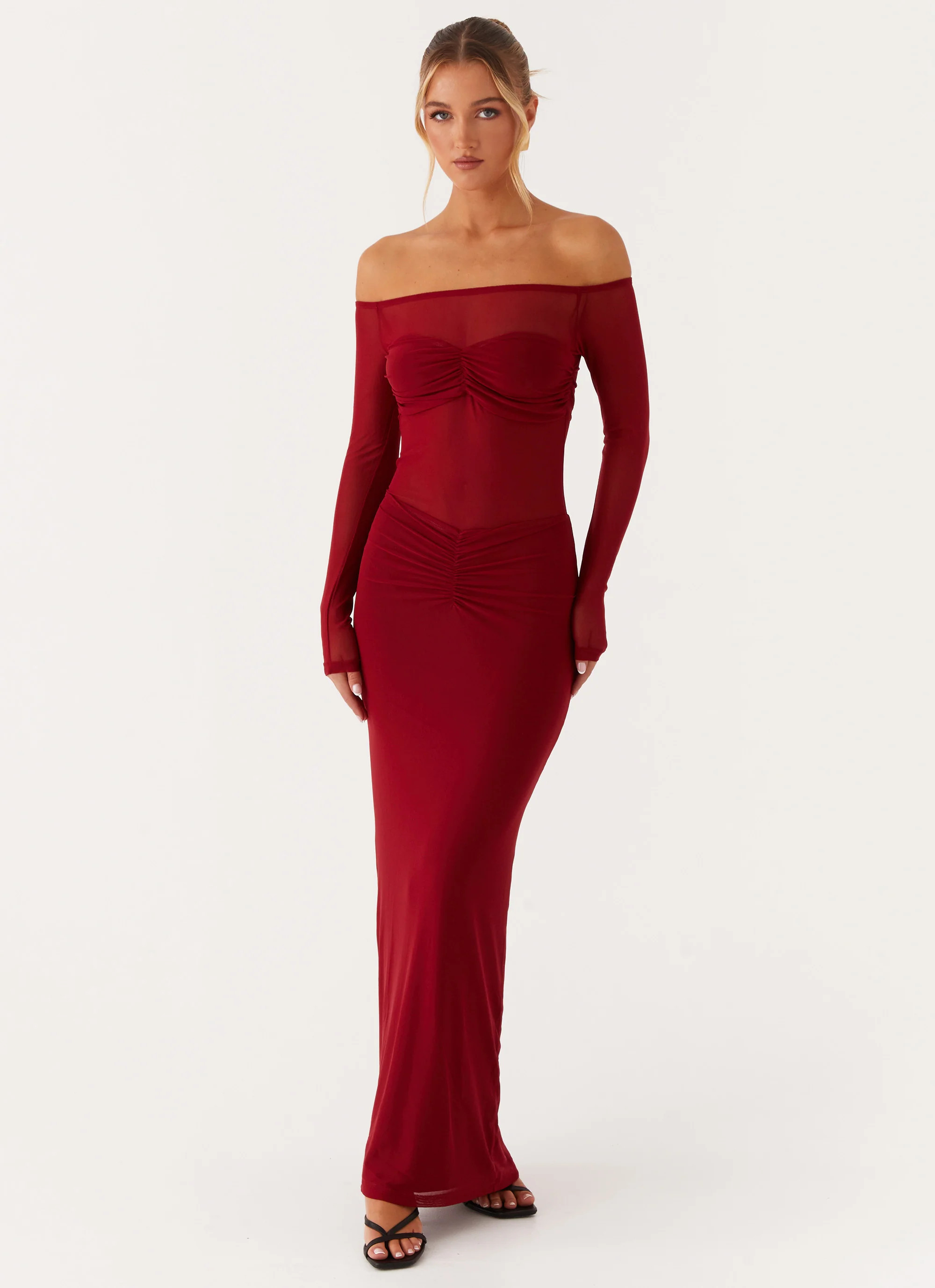 Divine Beauty Mesh Maxi Dress - Maroon | Peppermayo (Global)
