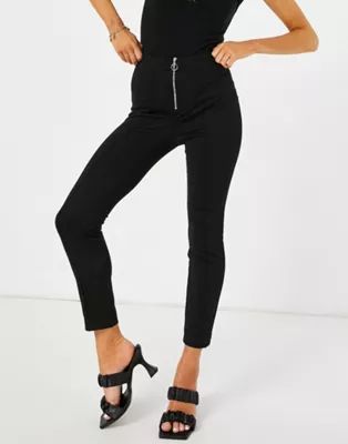 Miss Selfridge zip front ponte pants in black | ASOS (Global)