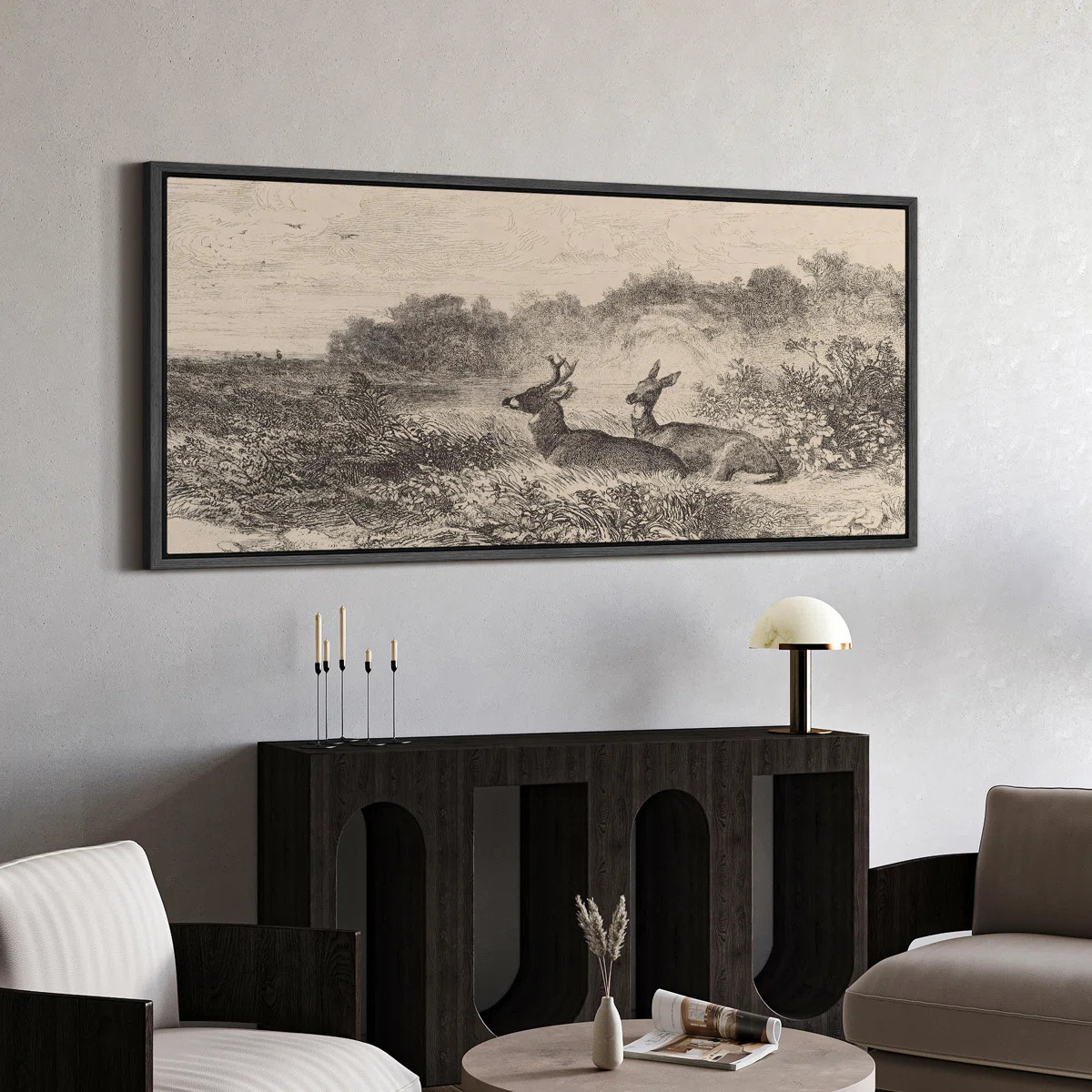 Vintage Style Deer in Field Sketch Modern Art | Wayfair North America