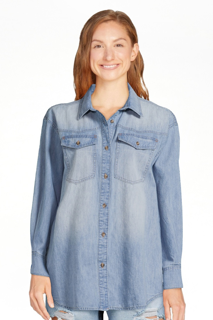 Sofia Jeans Women's and Women's Plus Sofia Oversized Boyfriend Shirt with Long Sleeves, Sizes XS-... | Walmart (US)