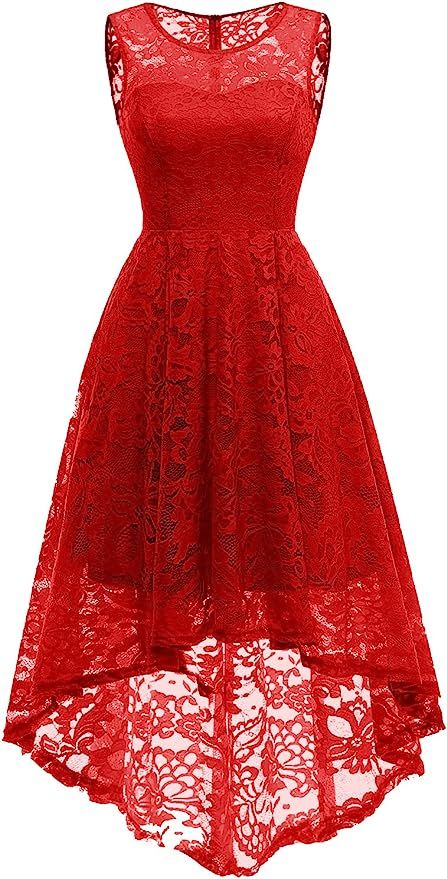 MUADRESS Women's Vintage Floral Lace Sleeveless Hi-Lo Cocktail Formal Swing Dress | Amazon (US)