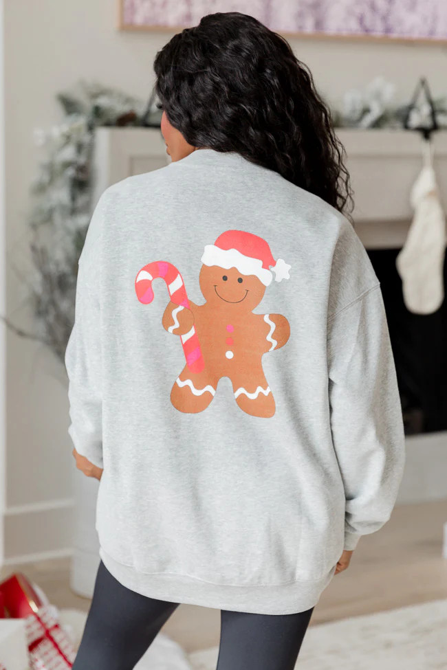 Gingerbread Man Grey Graphic Sweatshirt SALE | Pink Lily