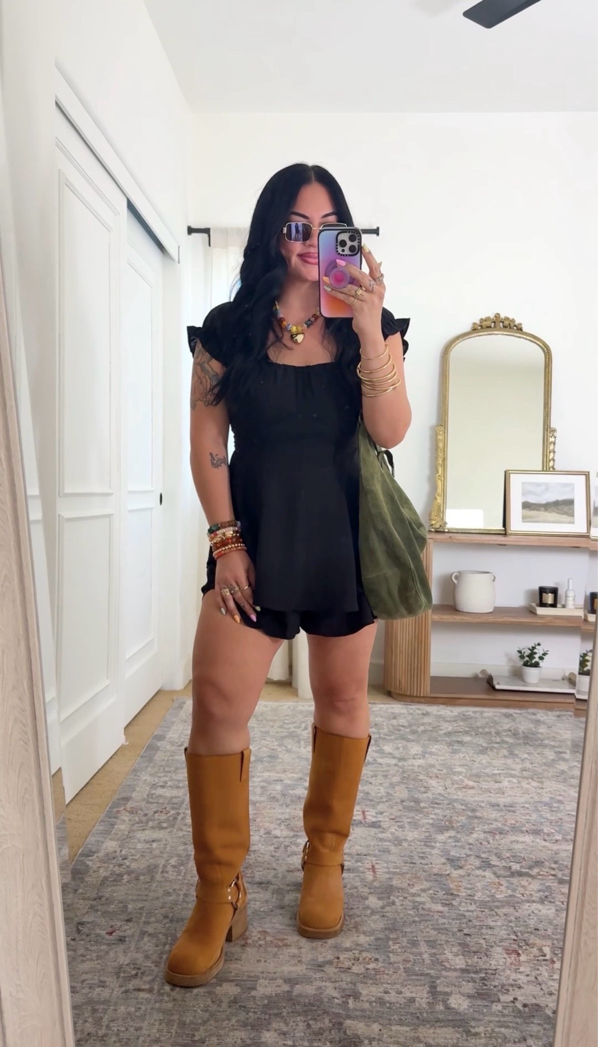 size large in this cute mini dress and my bag is back in stock!! @freepeople