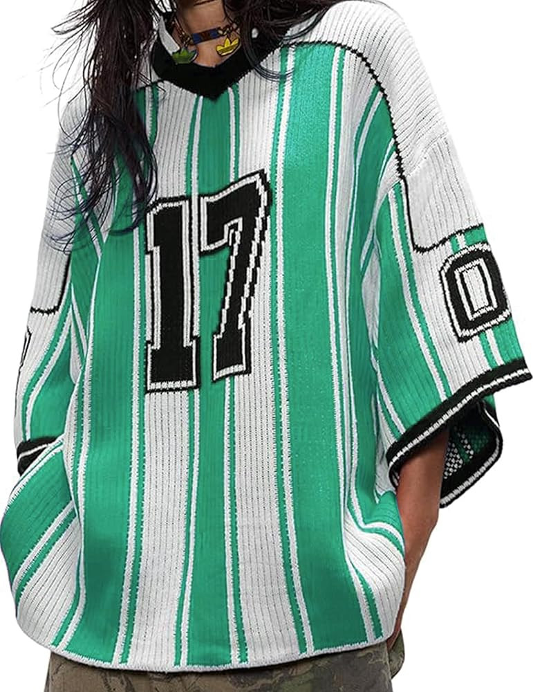 Aelfric Eden Oversized Sweaters Number Stripe Graphic Unisex Baggy Three-Quarter Sleeve Football ... | Amazon (US)