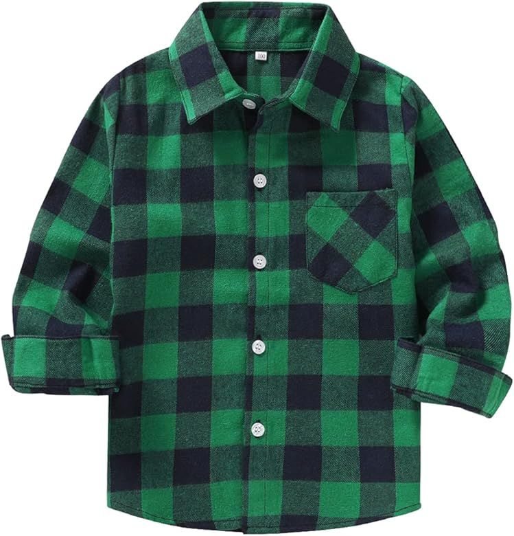 Kids Little Boys Girls Baby Long Sleeve Button Down Red Plaid Flannel Shirt Plaid Girl Boy NB-6T | Amazon (US)