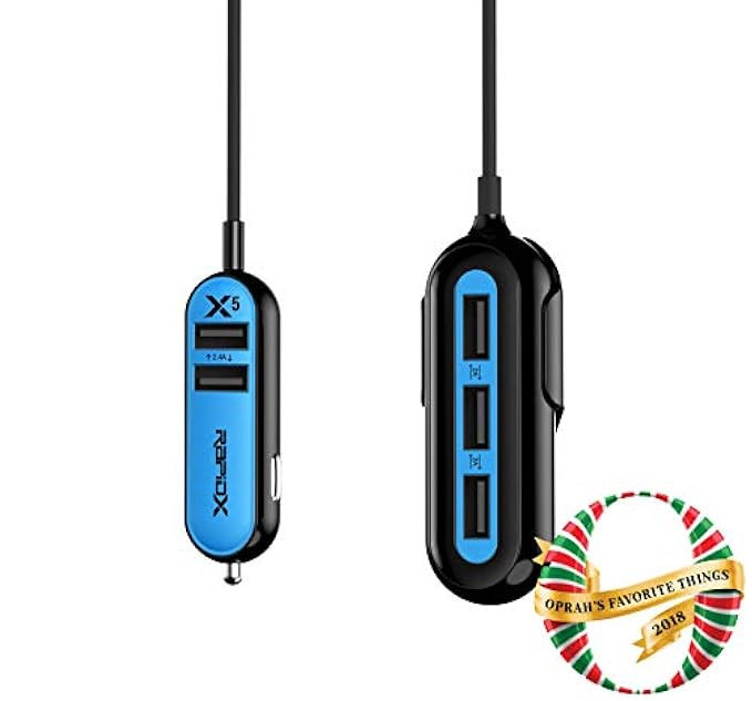 RapidX X5 Car Charger with 5 USB Ports for iPhone and Android- Blue | Amazon (US)