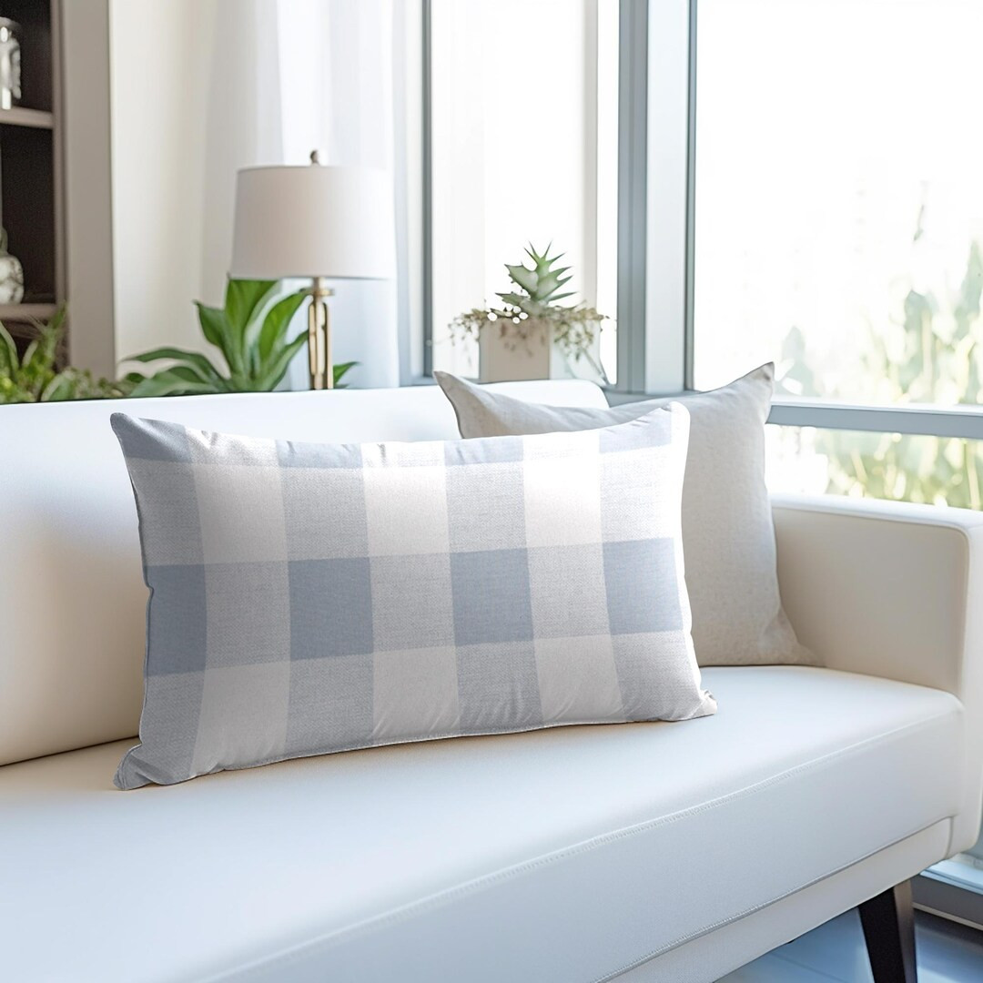 Blue Plaid Lumbar Pillow Cover, Blue and White Lumbar Pillow Cover, Blue Check Lumbar Pillow Cove... | Etsy (US)