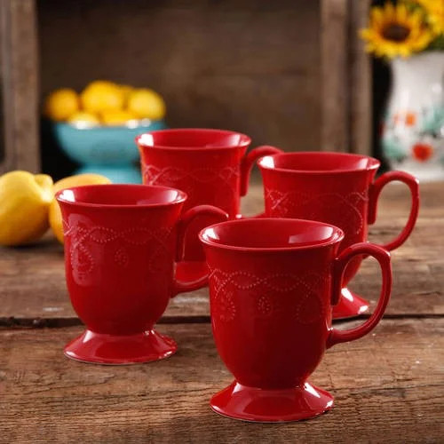 The Pioneer Woman Cowgirl Lace 4-Piece 14-Ounce Mug Set, Red - Walmart.com | Walmart (US)