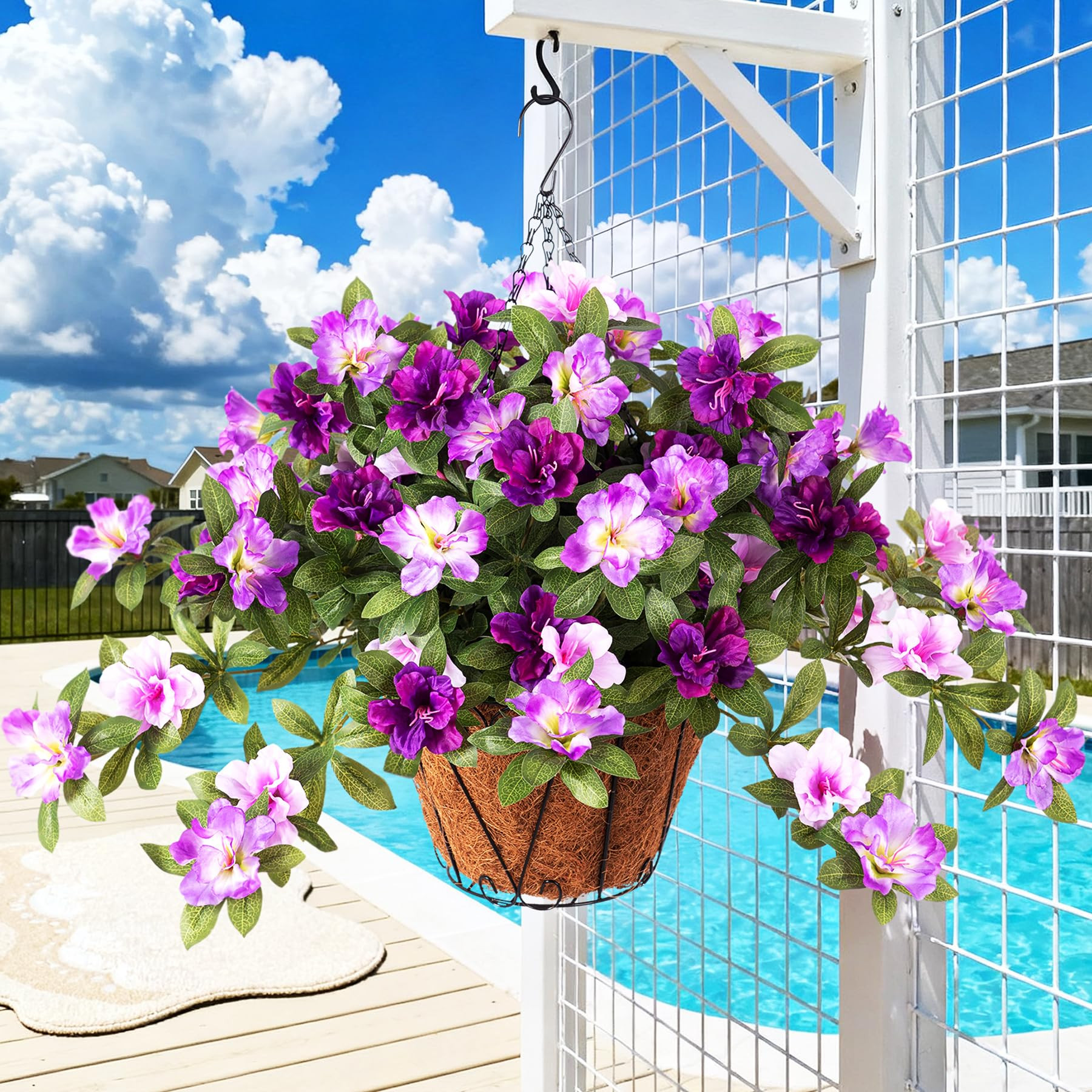 Ammyoo Artificial Hanging Flowers for Outdoors Hanging Baskets, 3 Pcs Fake Silk Flower with Hangi... | Amazon (US)