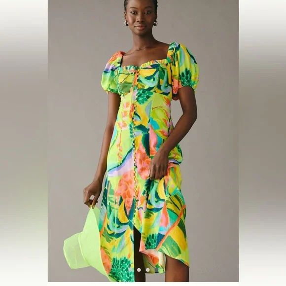 Anthropologie Plus + Farm Rio Printed Puff Sleeve Dress, NWT 1X Tropical Floral | Poshmark