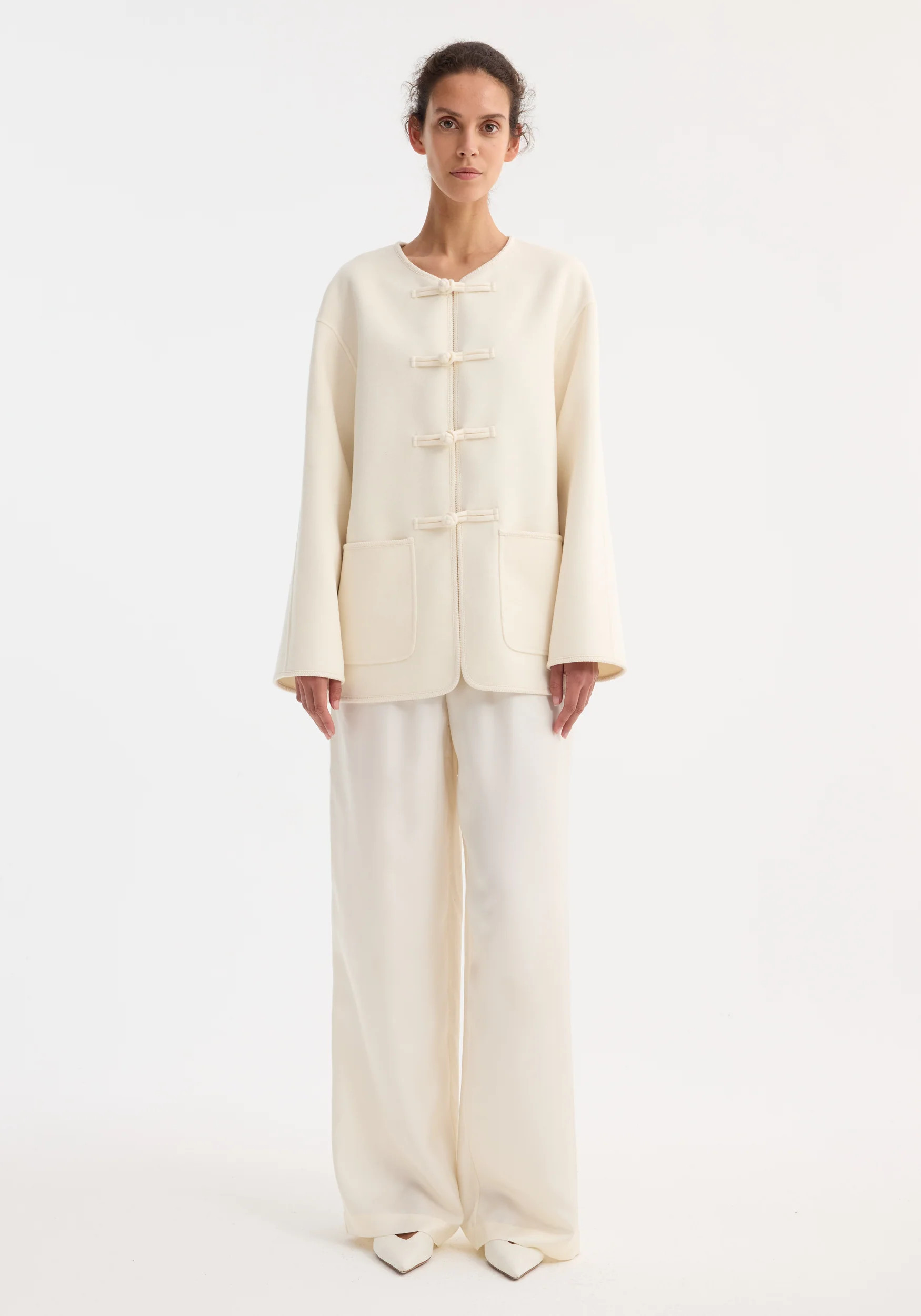 mandarin double-faced wool jacket | off white | Rohe