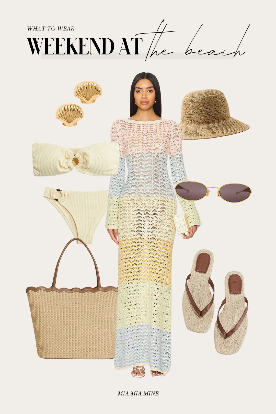 Summer outfit ideas
H&M butter yellow bikini 
Reformation straw tote
H&M raffia thong sandals
Revolve crochet coverup dress

#LTKSummerEdit #LTKFindsUnder100 #LTKSwim