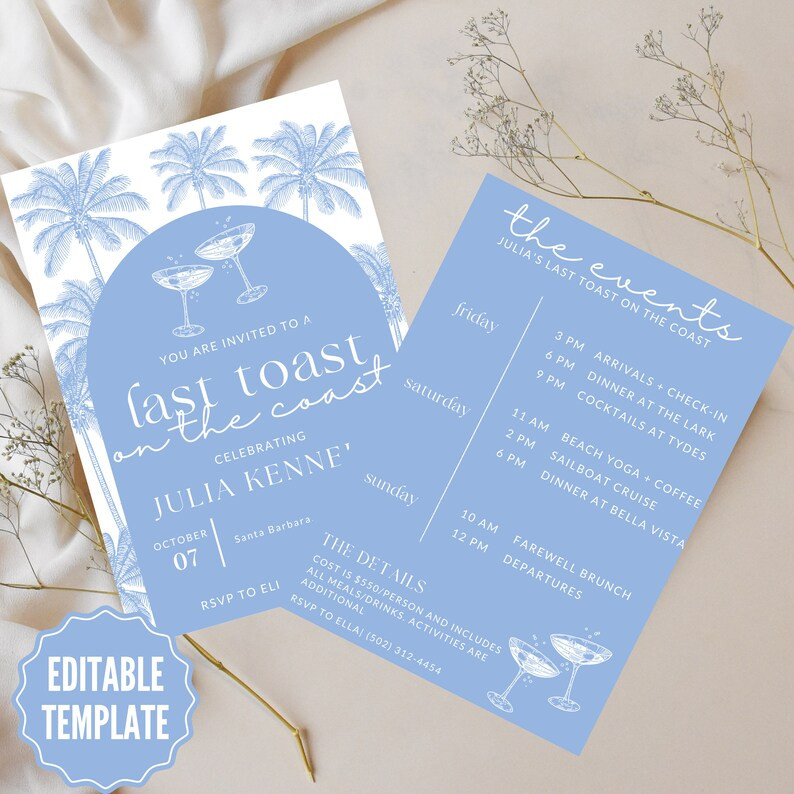 Coastal Bachelorette Invite Itinerary, Beach Bachelorette, Last Toast on the Coast Theme, Coastal... | Etsy (US)